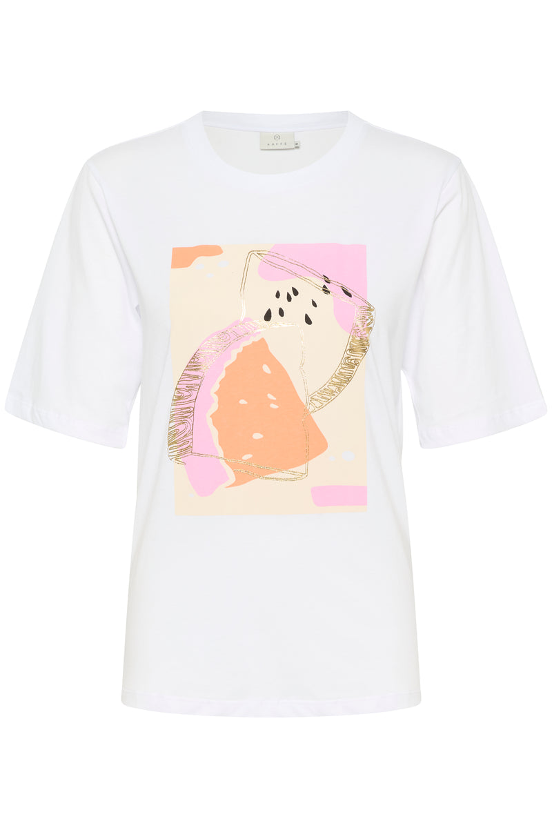 Kaffe Kamira Optical White Watermelon Printed T-Shirt, 10508592