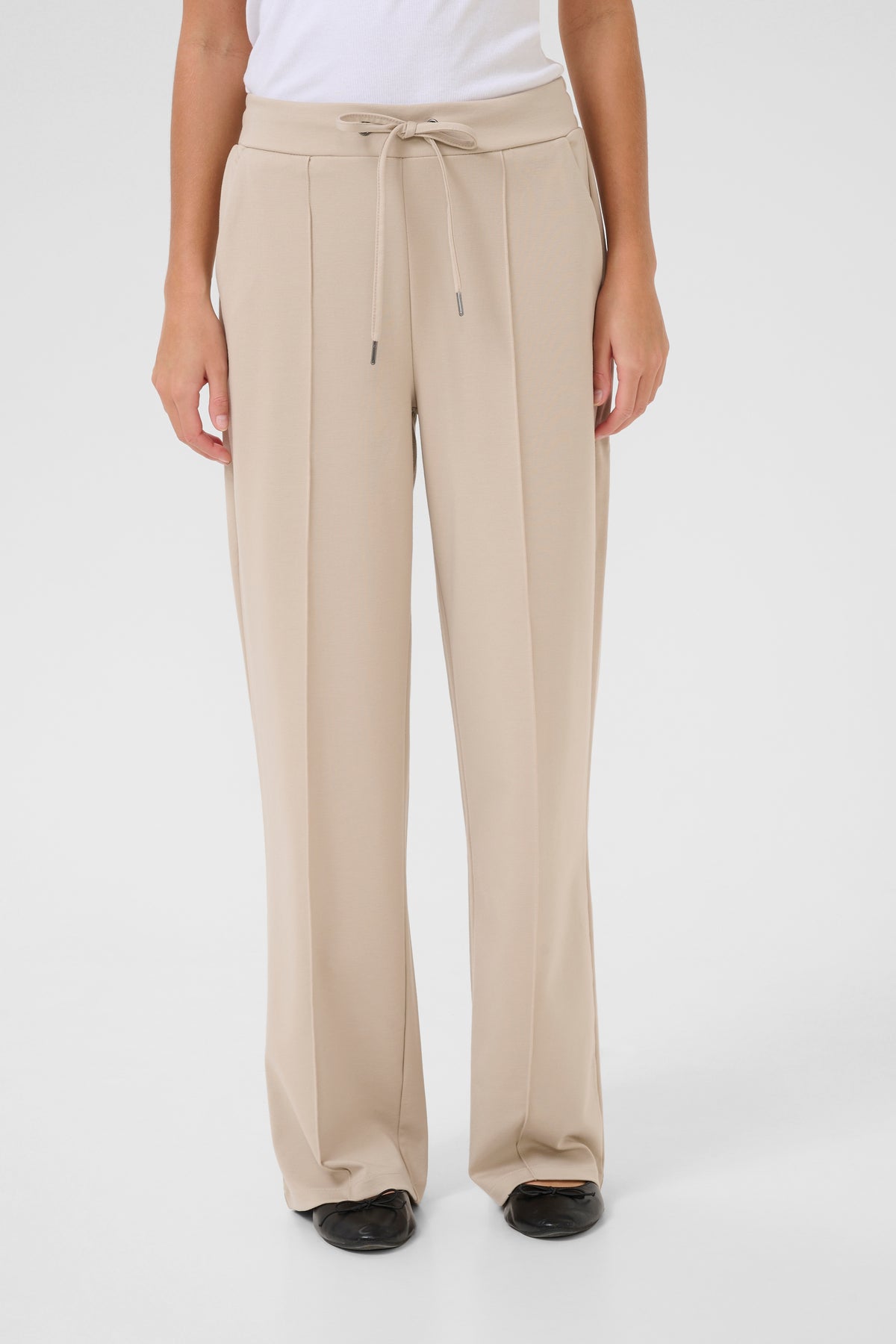 Kaffe Kajenny Feather Beige Wide Leg Elasticated Trousers