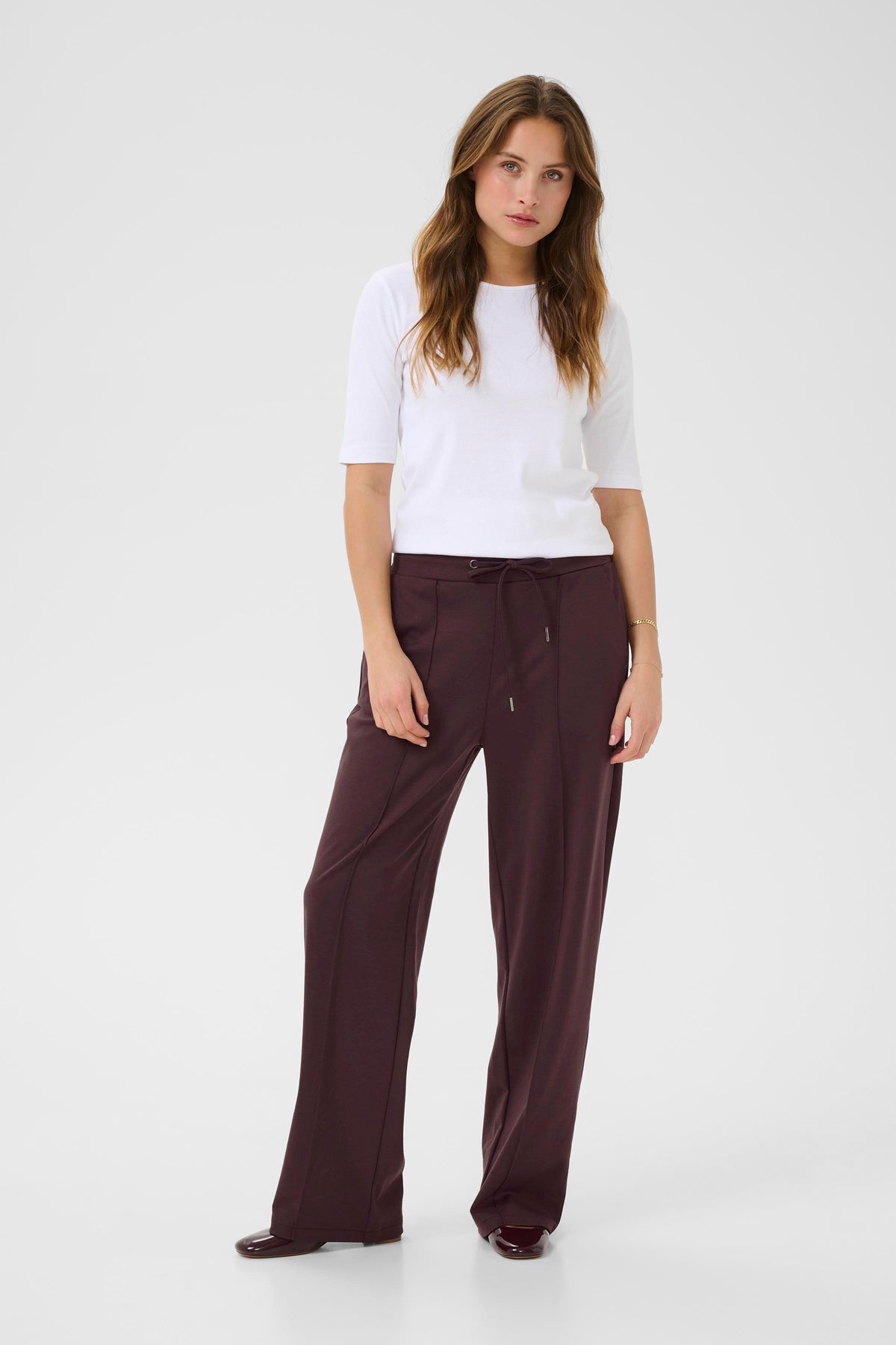 Kaffe Kajenny Fudge Burgundy Wide Leg Joggers, 10508621