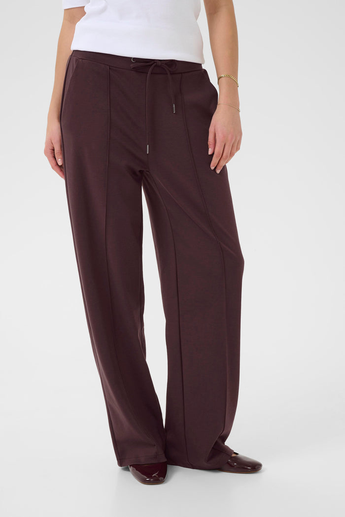 Kaffe Kajenny Fudge Burgundy Wide Leg Elasticated Trousers, 10508621