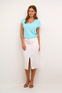Kaffe Kazelina Chalk Denim Stretch Midi Skirt
