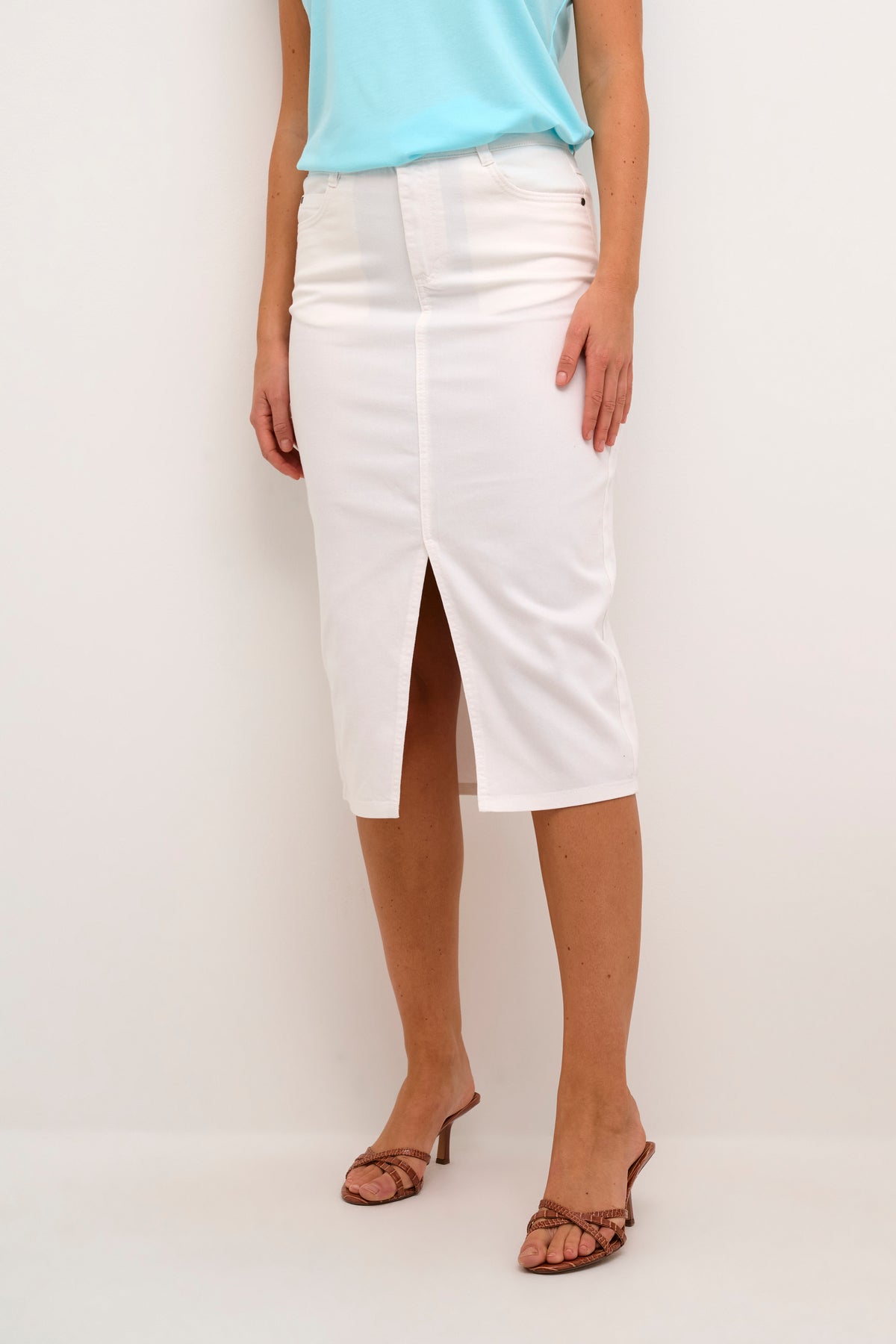 Kaffe Kazelina Chalk Denim Stretch Midi Skirt