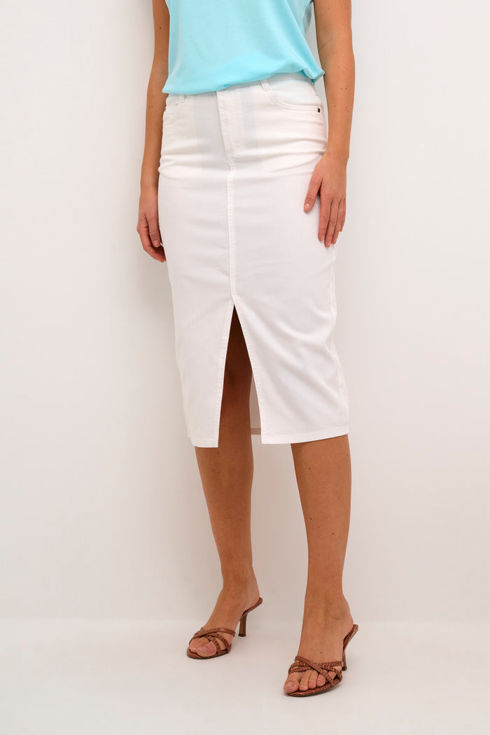 Kaffe Kazelina Chalk Denim Stretch Midi Skirt