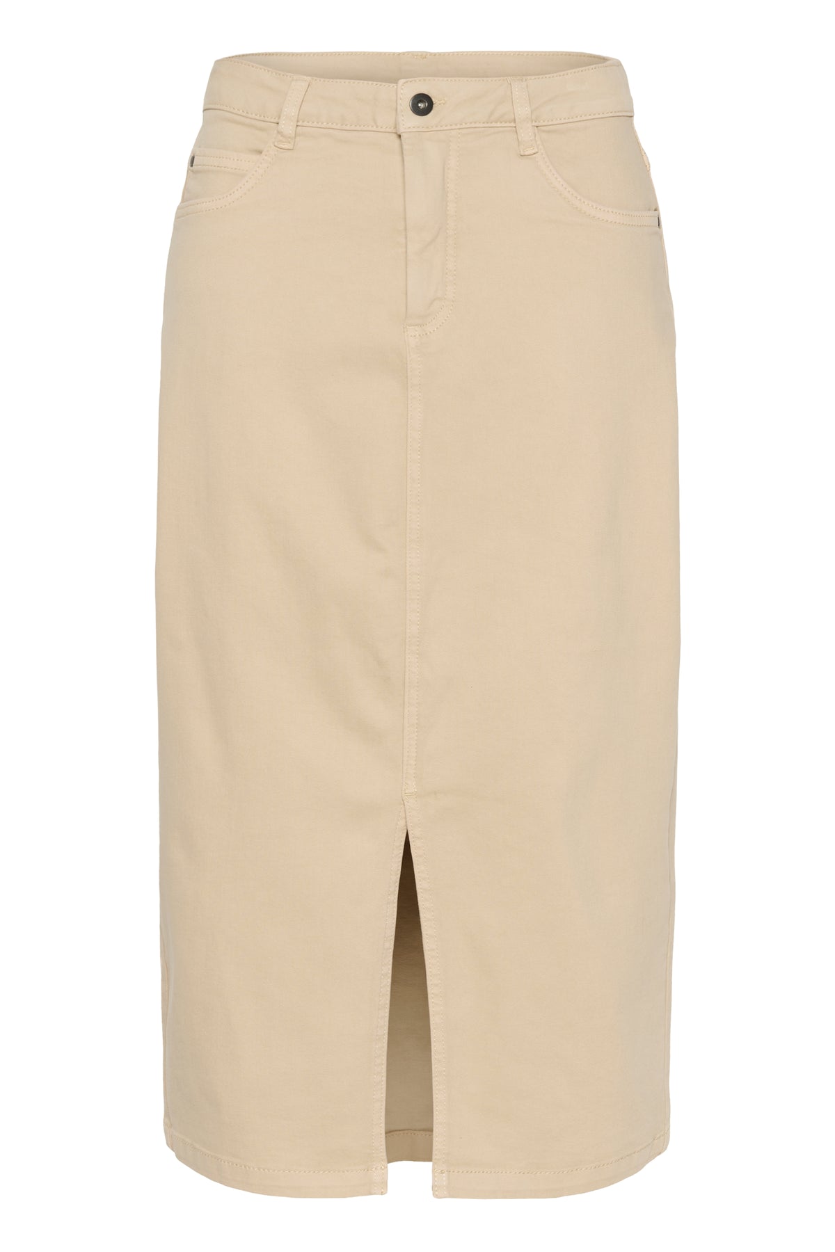 Kaffe Kazelina Feather Beige Denim Stretch Midi Skirt