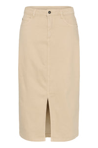 Kaffe Kazelina Feather Beige Denim Stretch Midi Skirt