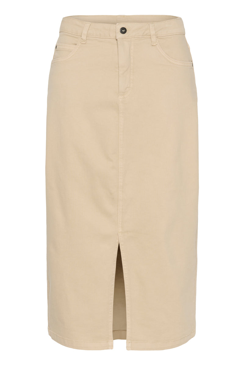 Kaffe Kazelina Feather Beige Denim Stretch Midi Skirt