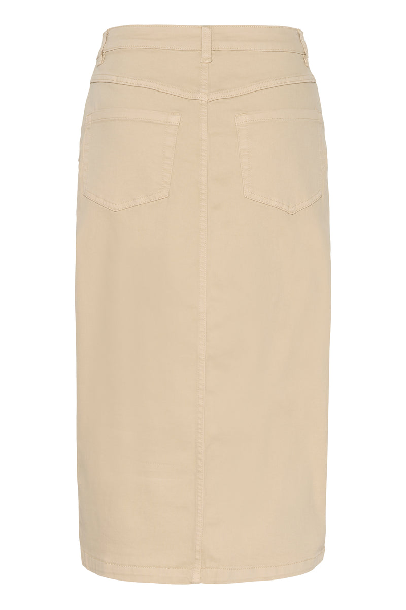 Kaffe Kazelina Feather Beige Denim Stretch Midi Skirt