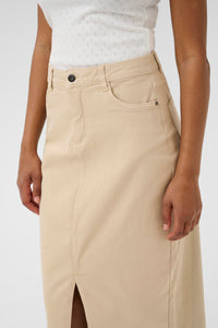 Kaffe Kazelina Feather Beige Denim Stretch Midi Skirt