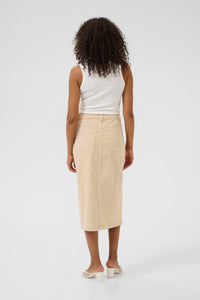 Kaffe Kazelina Feather Beige Denim Stretch Midi Skirt
