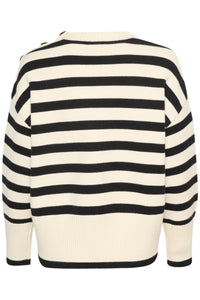 Kaffe Kamarie Antique Cream/Black Stripe Knitted Button Pullover, 10508747