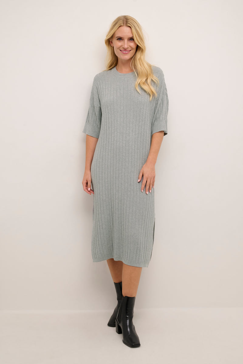 Kaffe Kalola Grey Melange Knitted Midi Dress, 10508776