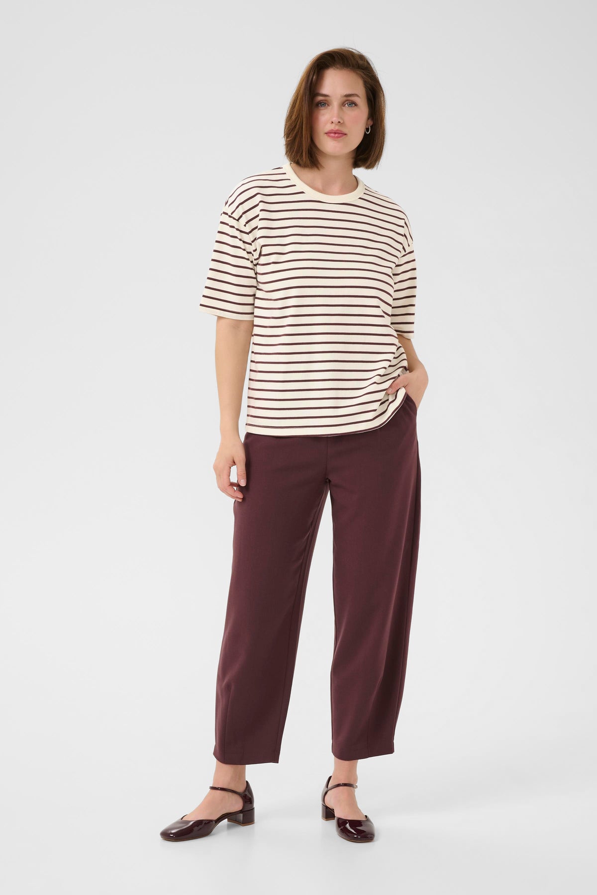 Kaffe Kawinny Fudge Burgundy Oversized Stripe T-Shirt