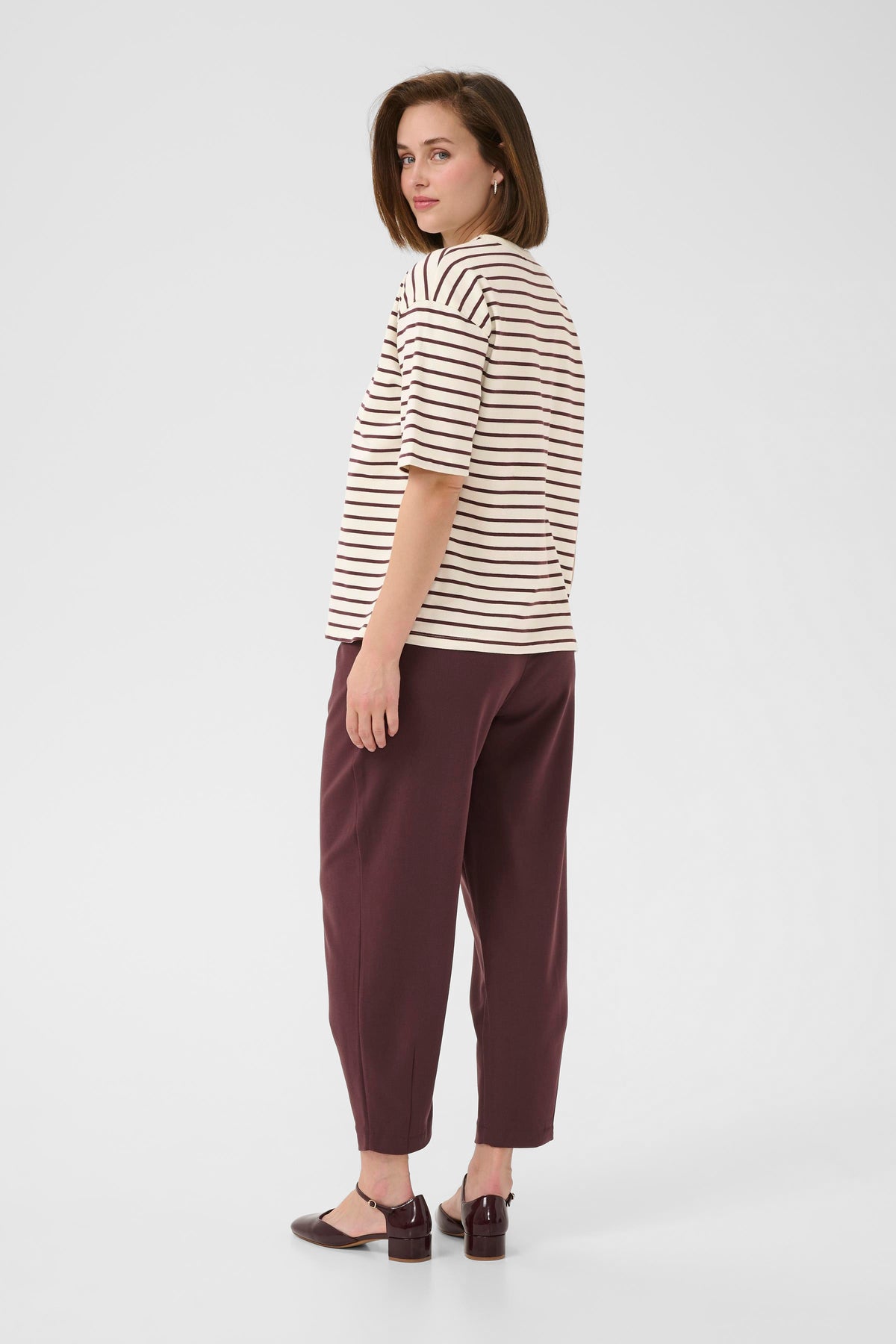 Kaffe Kawinny Fudge Burgundy Oversized Stripe T-Shirt