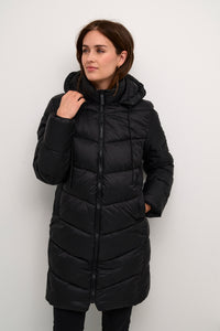 Kaffe Kasusanne Deep Black Ultimate Puffa Knee Length Coat with Detachable Hood, 10508810