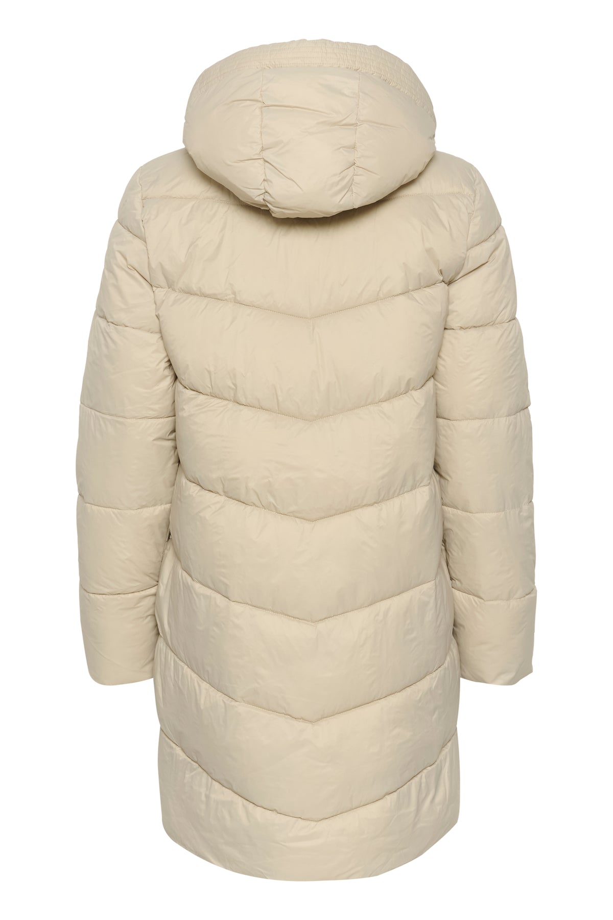 Kaffe Kasusanne Stone Beige Ultimate Puffa Knee Length Coat with Detachable Hood, 10508810