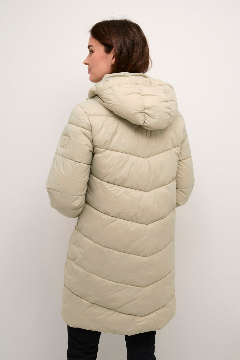 Kaffe Kasusanne Stone Beige Ultimate Puffa Knee Length Coat with Detachable Hood, 10508810