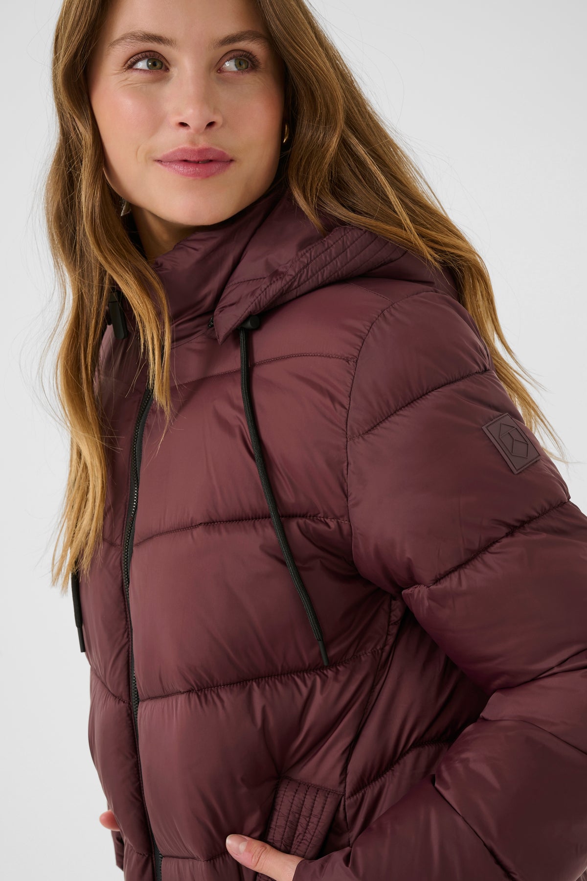 Kaffe Kasusanne Fudge Burgundy Ultimate Puffa Jacket with Detachable Hood, 10508811