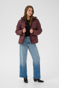 Kaffe Kasusanne Fudge Burgundy Ultimate Puffa Jacket with Detachable Hood, 10508811