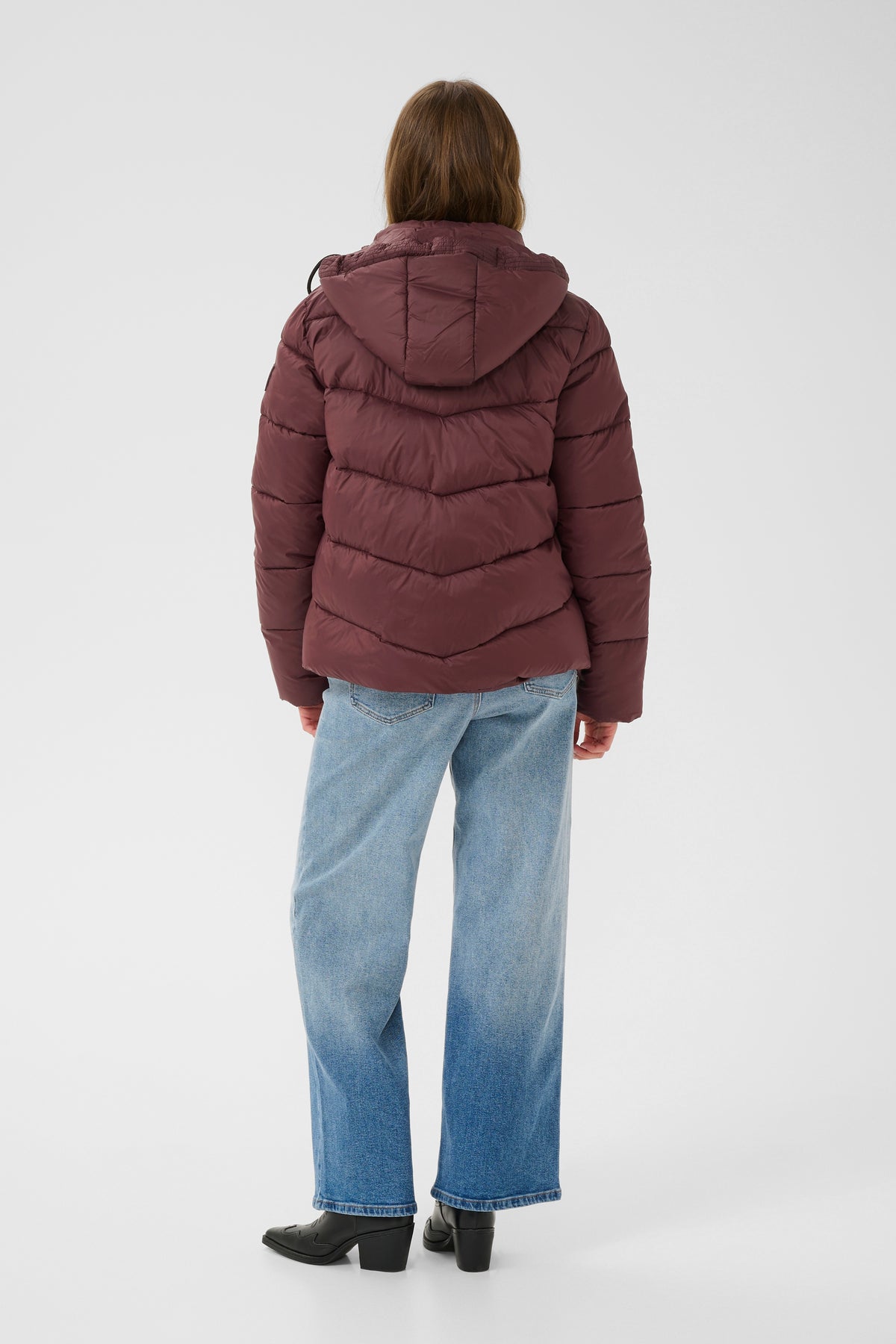 Kaffe Kasusanne Fudge Burgundy Ultimate Puffa Jacket with Detachable Hood, 10508811