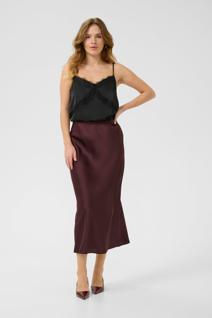 Kaffe Kalotte Fudge Burgundy Satin Slip Skirt