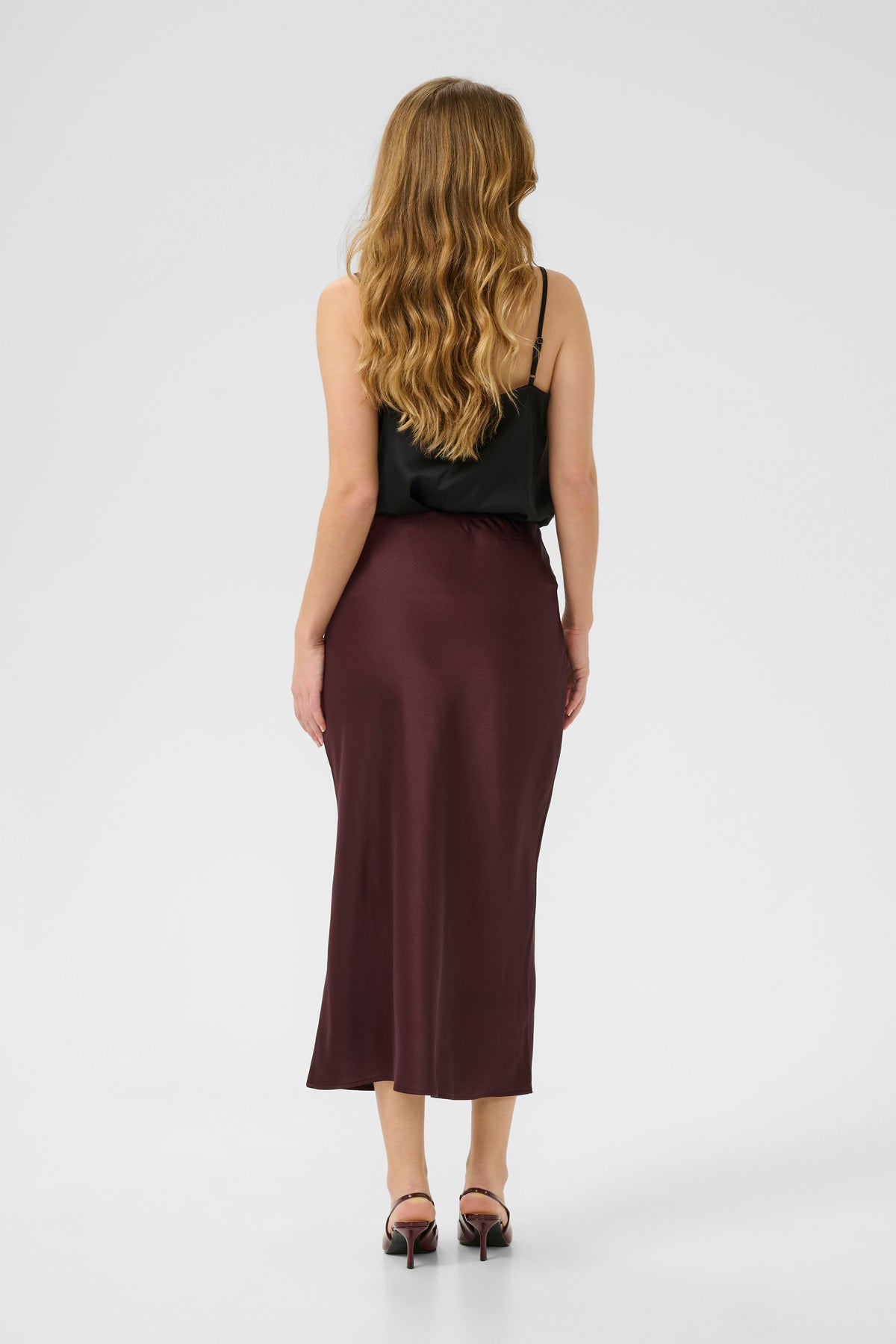 Kaffe Kalotte Fudge Burgundy Satin Slip Skirt