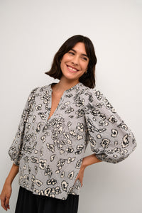 Kaffe Kaliga Grey/Black Leopard V-Neck Blouse