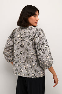 Kaffe Kaliga Grey/Black Leopard V-Neck Blouse