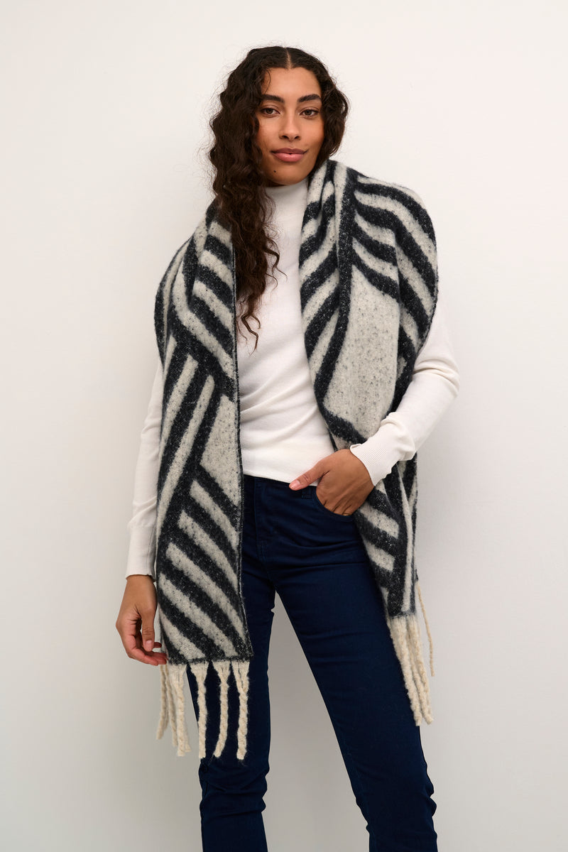 Kaffe Kajojo Grey Printed Supersoft Tassel Blanket Scarf, 10508955