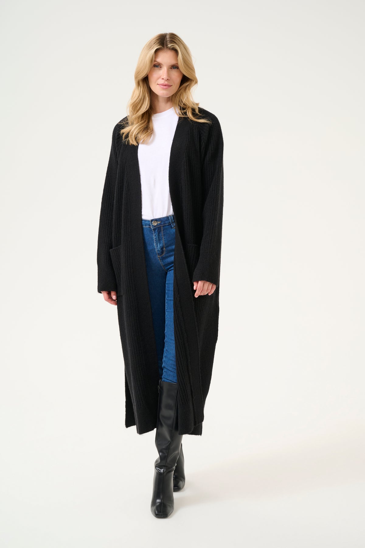 Kaffe Karinya Black Knitted Longline Oversized Cardigan, 10508958