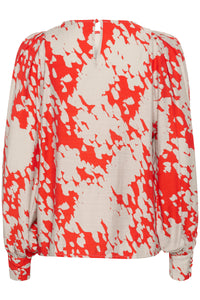 Kaffe Kalouise Fiery Red/Beige Graphic Cloud Print Top, 10508990