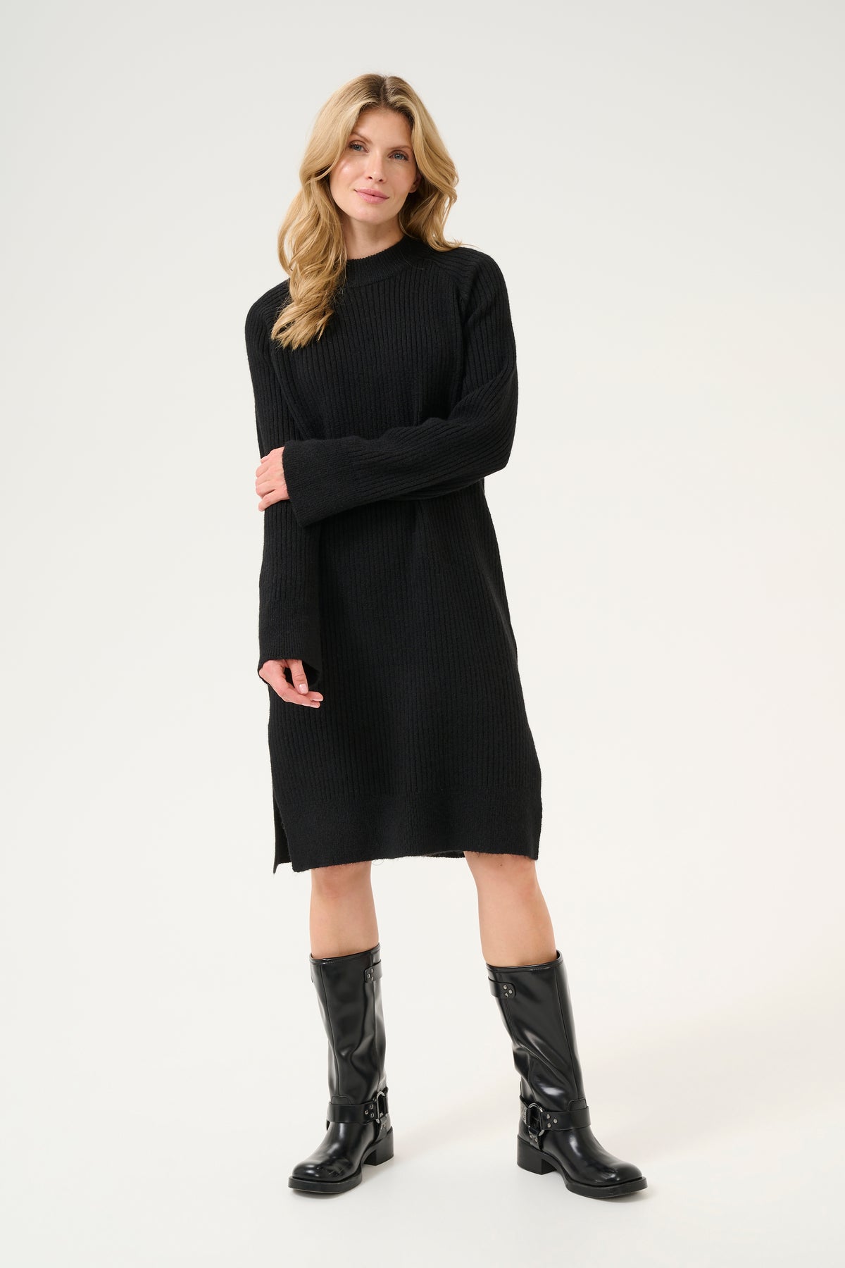 Kaffe Karinya Black Relaxed Fit Knitted Dress, 10509084