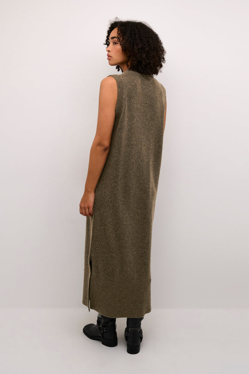 Kaffe Kaselma Major Brown Melange Knitted Sleeveless Longline Dress, 10509089