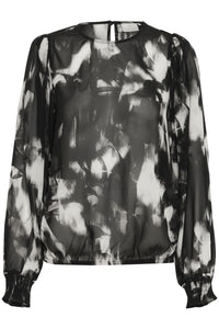 Kaffe Kaaska Black/Grey Blurry Abstract Printed Blouse, 10509238