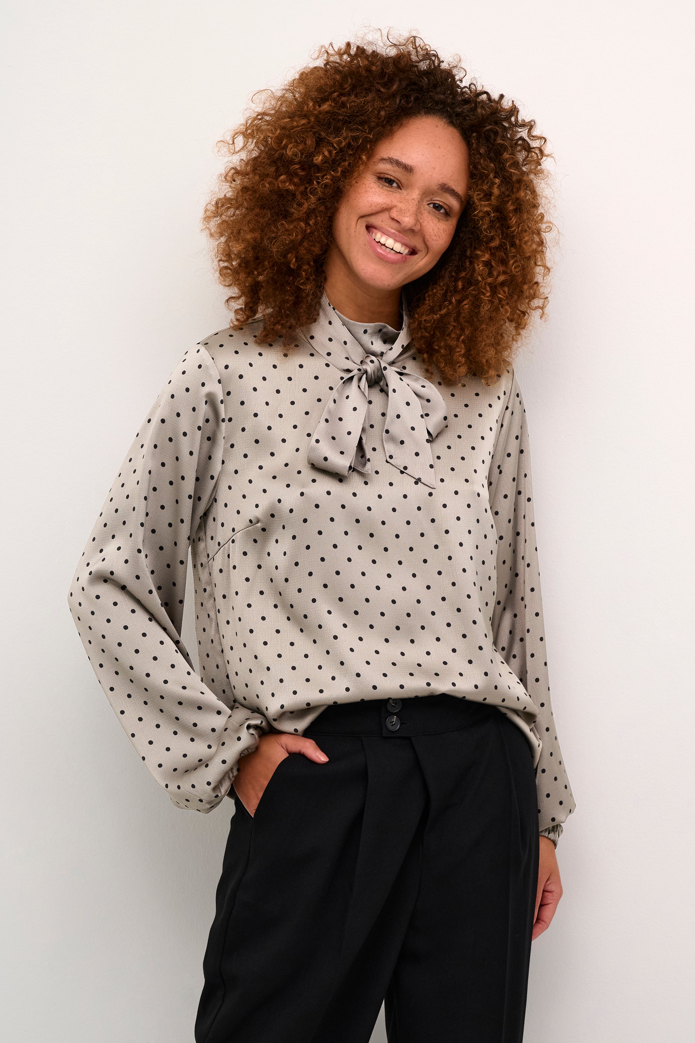 Grey polka dot blouse online