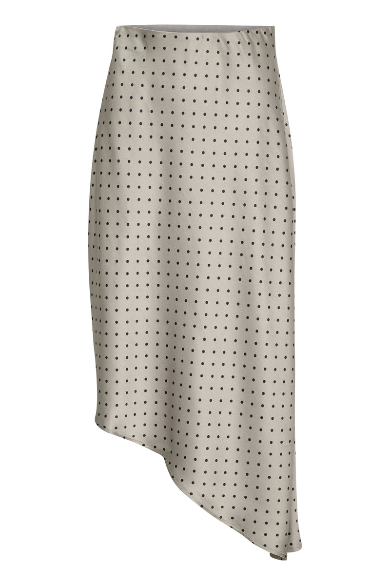 Kaffe Kadonna Steeple Grey/Black Polka Dot Asymmetric Satin Slip Skirt, 10509250