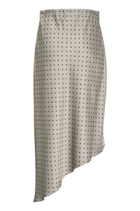 Kaffe Kadonna Steeple Grey/Black Polka Dot Asymmetric Satin Slip Skirt, 10509250