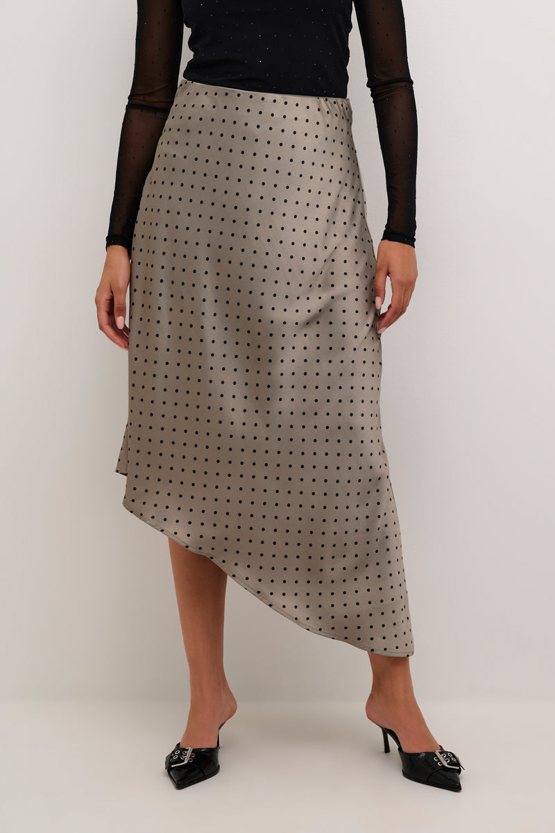 Kaffe Kadonna Steeple Grey/Black Polka Dot Asymmetric Satin Slip Skirt, 10509250