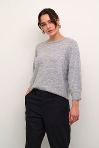 Kaffe Kameridith Grey Melange Embellished Neck Knit, 10509262