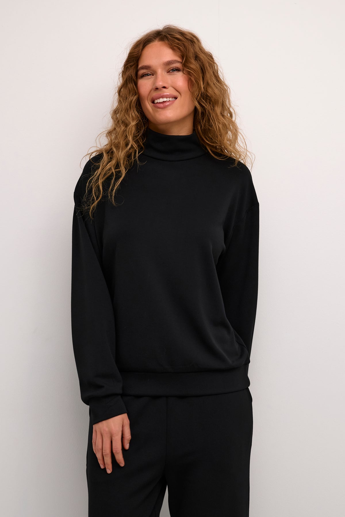 Kaffe Kaannika Black Modal Supersoft High Neck Sweatshirt