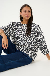 Kaffe Karoxy White/Black Leopard Print Oversized Blouse