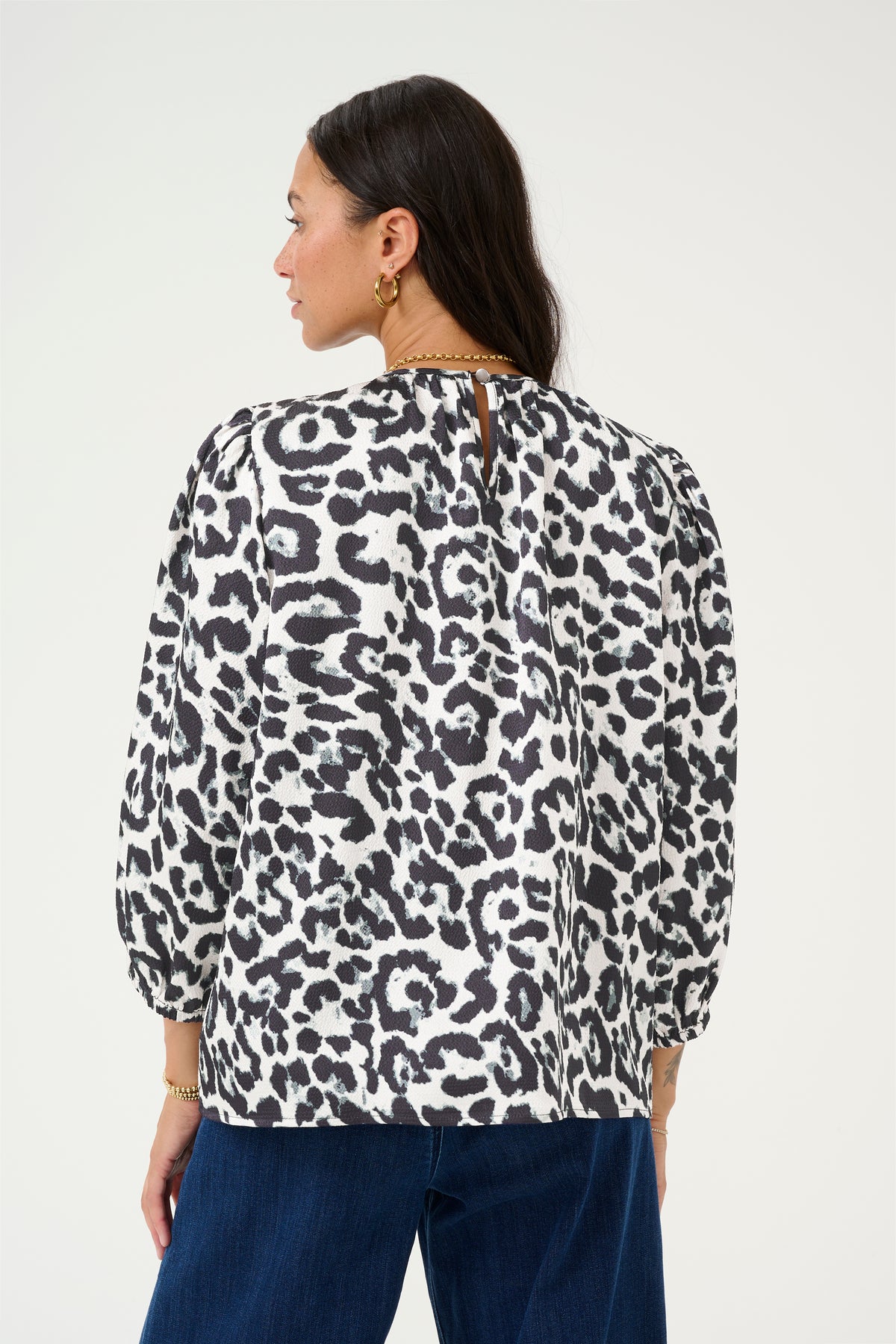 Kaffe Karoxy White/Black Leopard Print Oversized Blouse