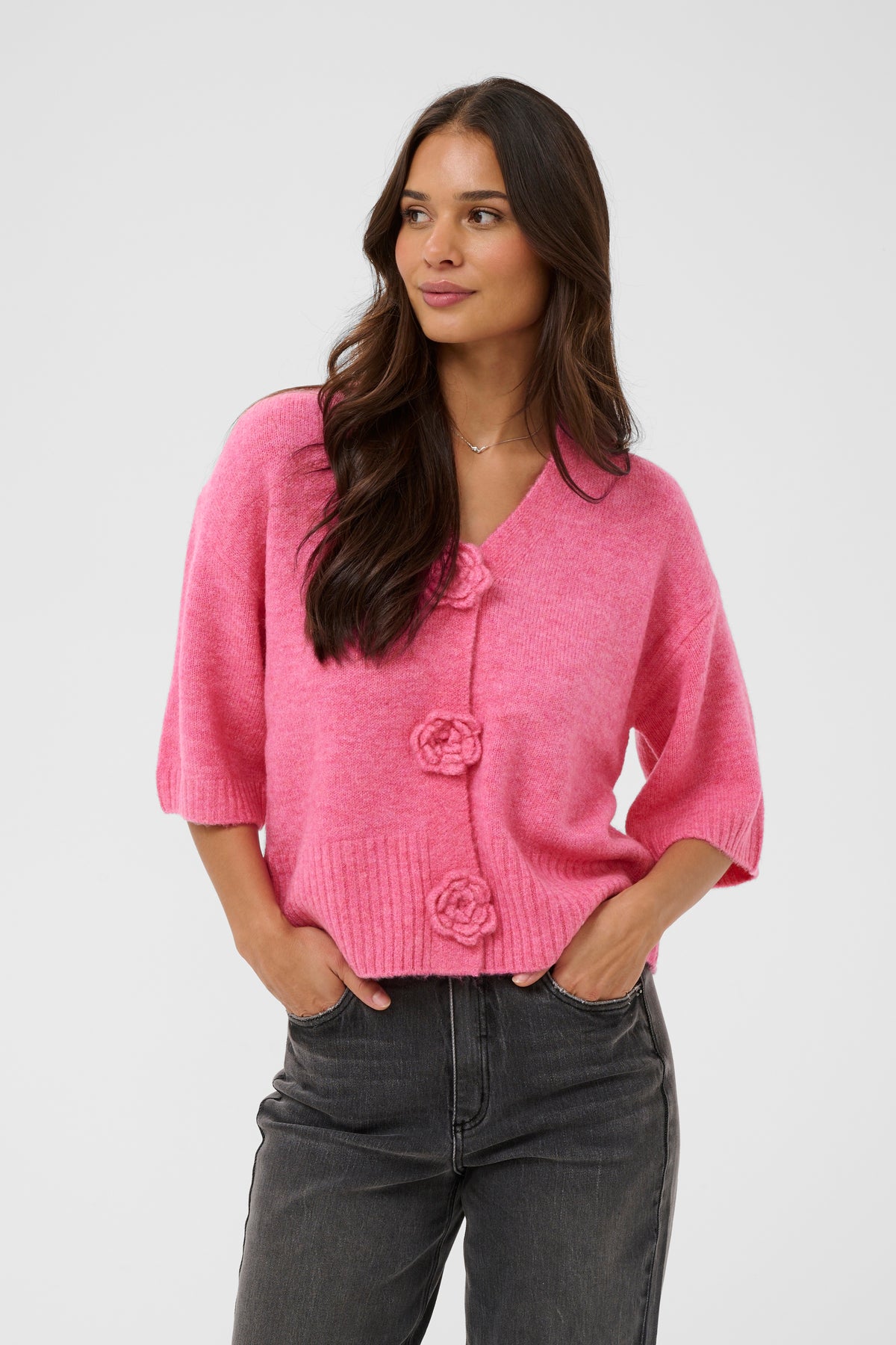 Kaffe Karosie Power Pink V-Neck Cardigan, 10509480
