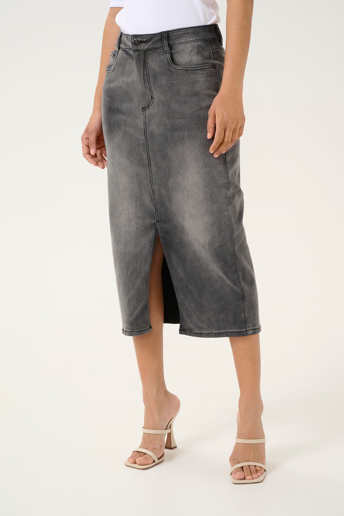 Kaffe Kasinem Grey Denim Long Skirt