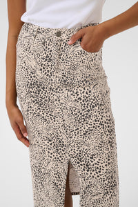 Kaffe Kalisa Leopard Midi Denim Skirt