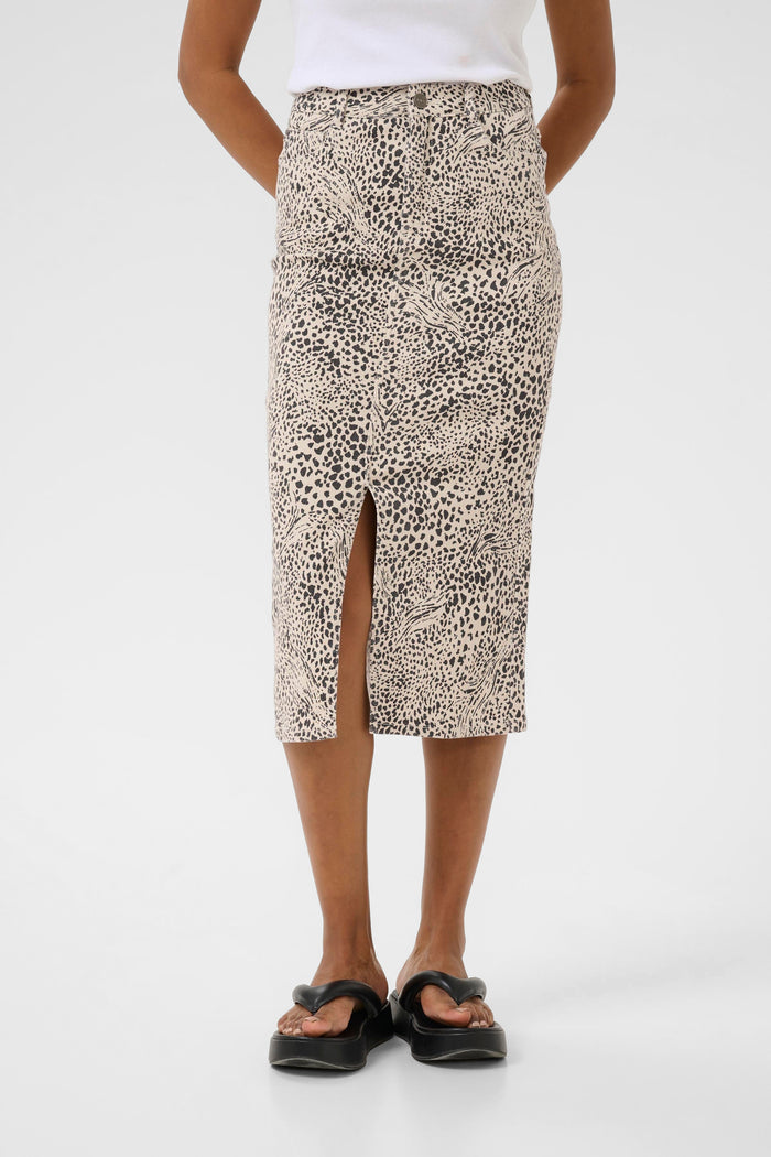 Kaffe Kalisa Leopard Midi Denim Skirt