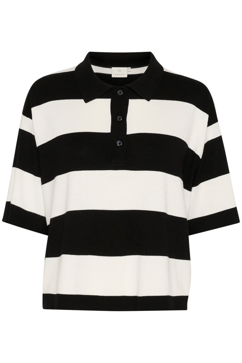 Kaffe Kalizza Black/Chalk Striped Polo Knit