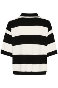 Kaffe Kalizza Black/Chalk Striped Polo Knit
