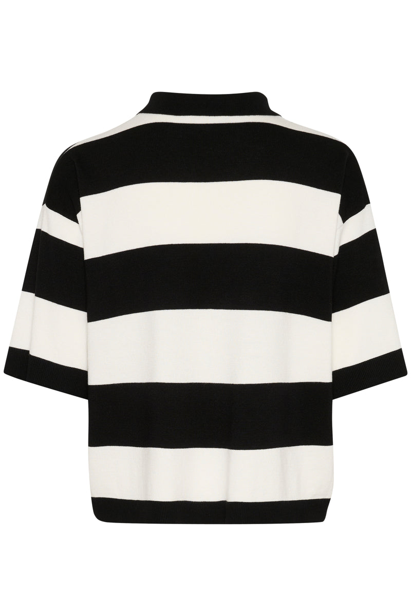 Kaffe Kalizza Black/Chalk Striped Polo Knit