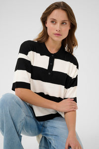Kaffe Kalizza Black/Chalk Striped Polo Knit