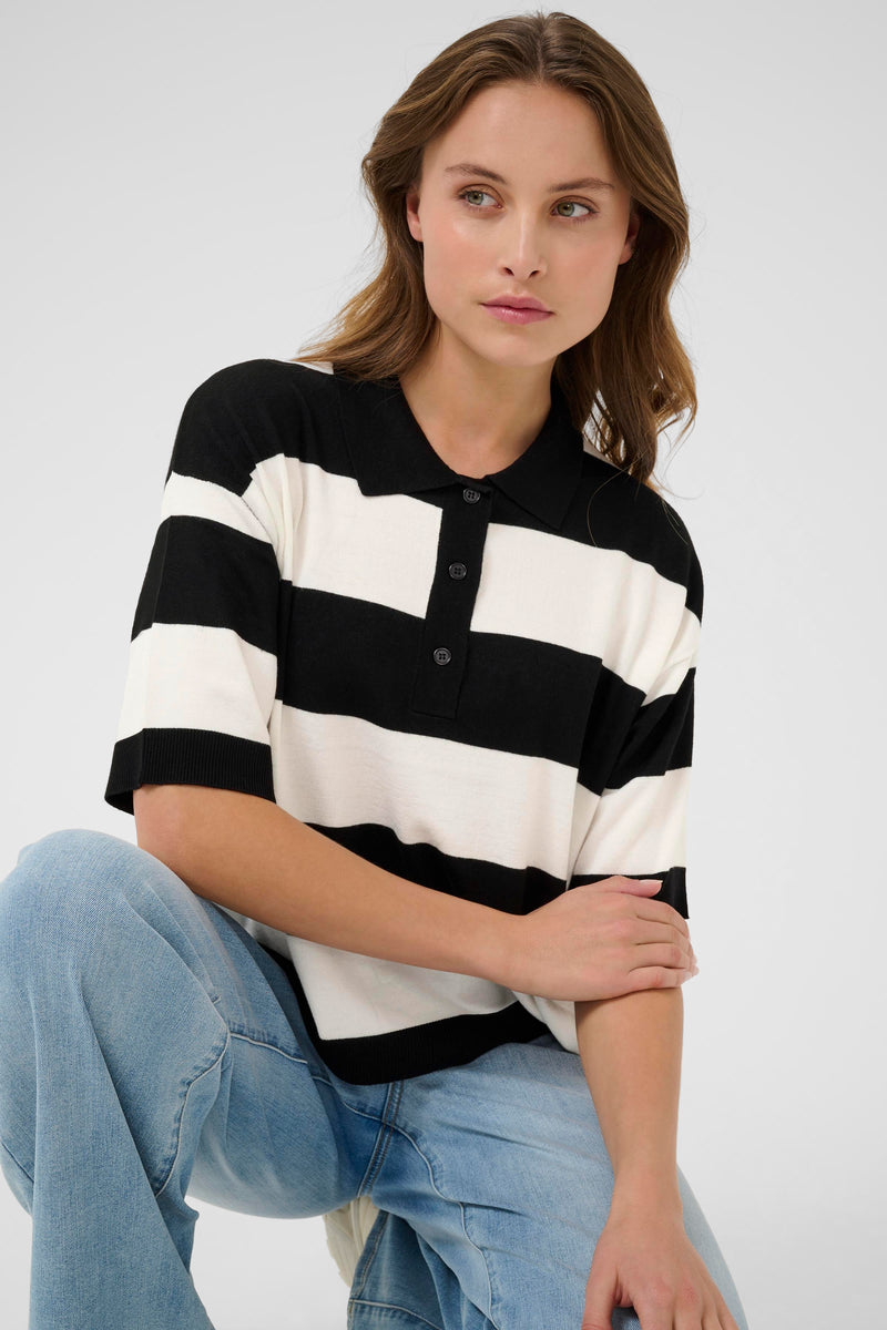 Kaffe Kalizza Black/Chalk Striped Polo Knit